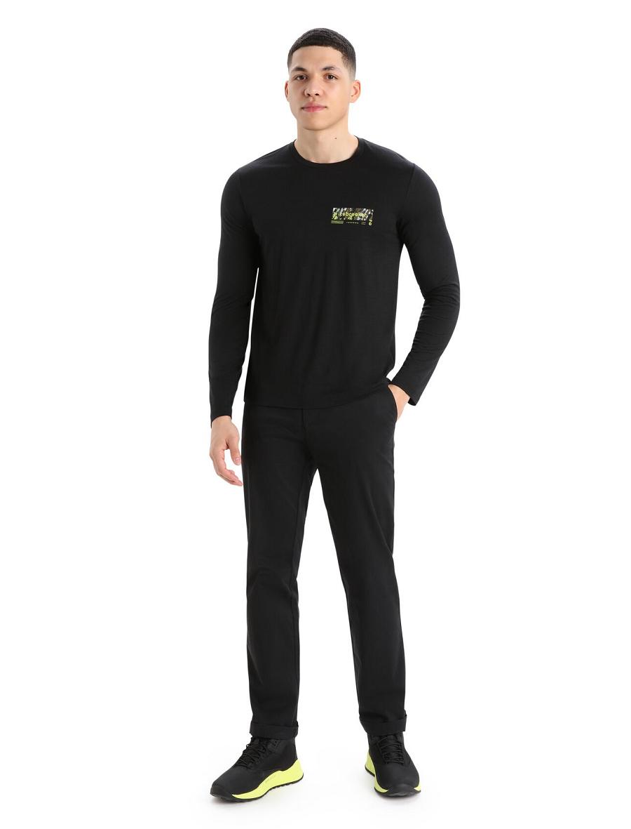 Icebreaker Merino Tech Lite II T-Shirt Summit Tread Miesten Long Sleeve Mustat | FI 1237QMAZ